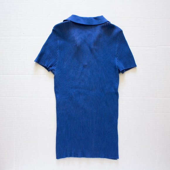 SGW - Royal Blue Polo Collar Short Sleeve Sleeve Knitwear Sweater - Womens S - Picture 2 of 4